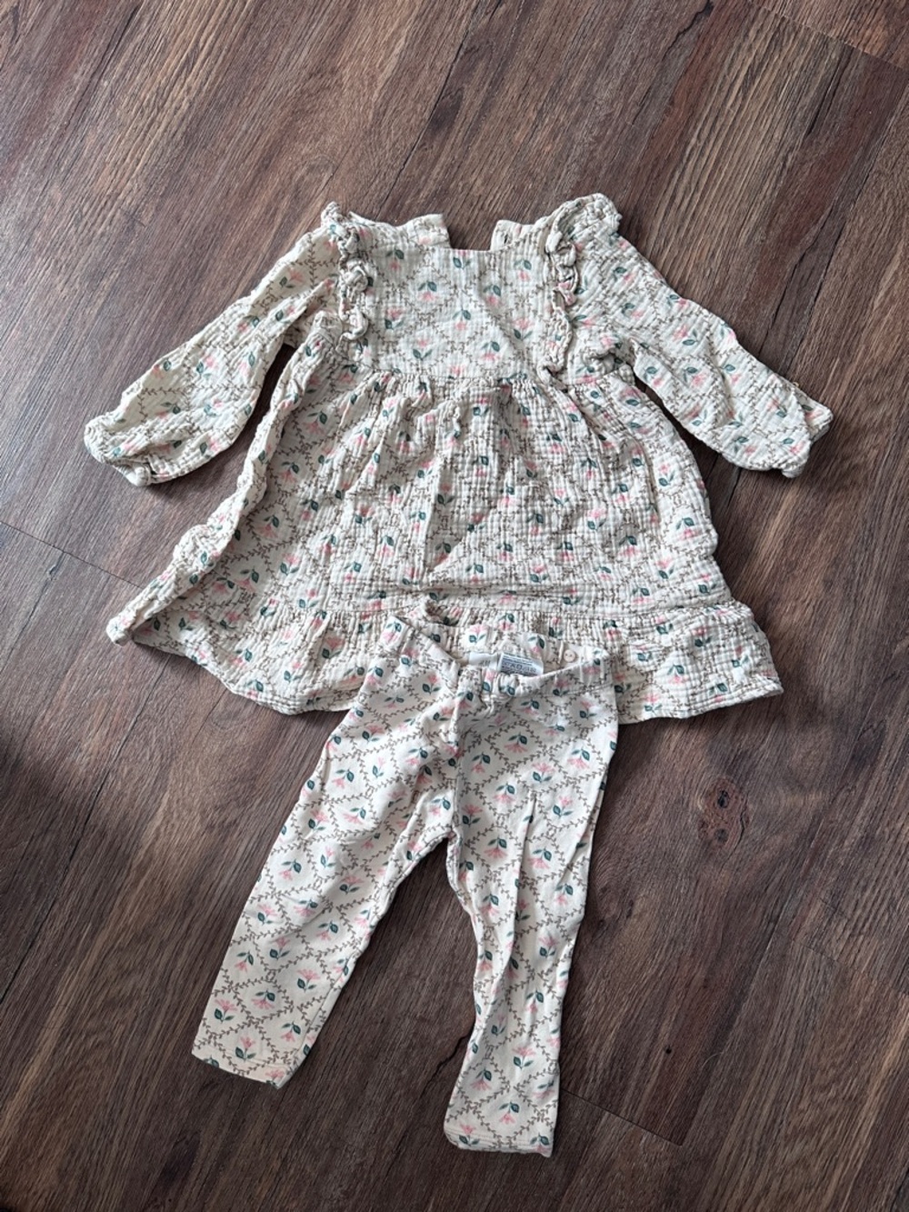 H&M Cream Floral Set with Pink & Green Print